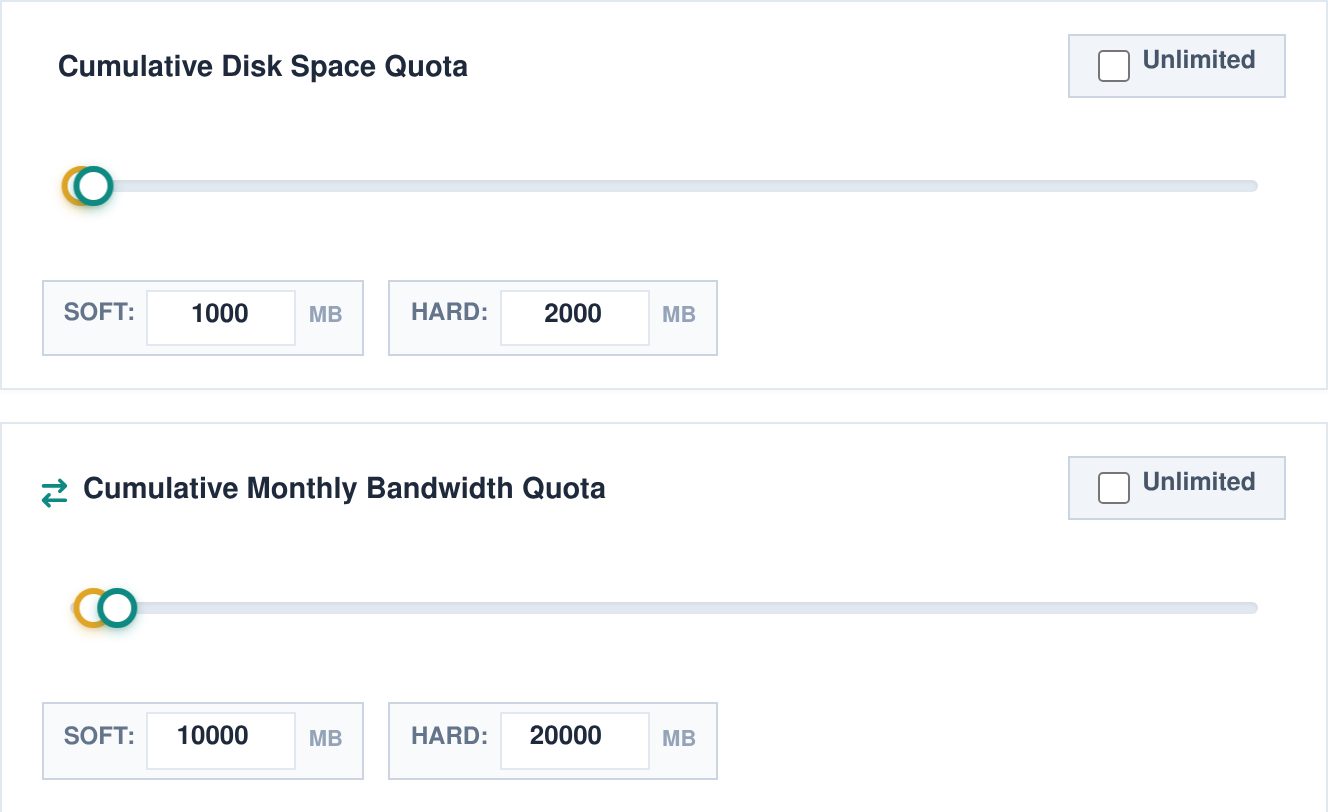 Current Zamfoo Package Resource Limits interface with sample data