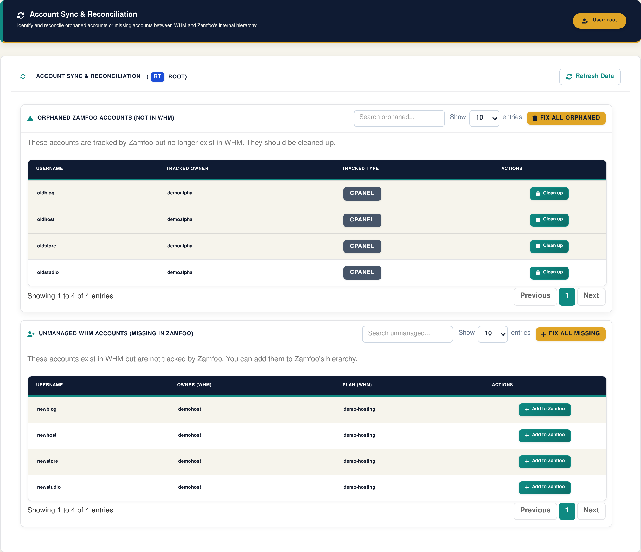 Current Zamfoo Account Reconciliation interface with sample data